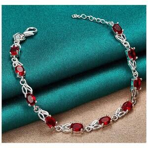 Red oval link - Bracelet - Silver - CZs - 6.5-8"